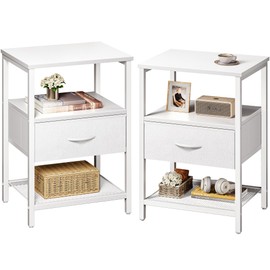 Huuger Huuger Nightstand Set of 2, Night Stand with Fabric Drawer, Mesh Shelf, Side Table with Storage, Fabric Drawer Dresser, Open Shelf, Metal Frame, Bedroom, White