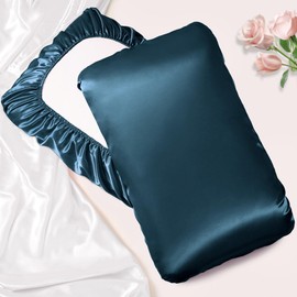 Manyshofu Satin Pillowcases for Hair Protection - 1Pcs Navy Blue Pillow Cases, Elastic Band Standard & Queen Satin Pillowcases Luxury Silky Pillow Cases Travel Pillow Covers