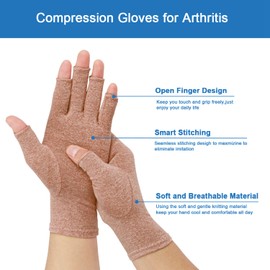 2-Pair Arthritis Compression Gloves for Alleviate Rheumatoid Osteoarthritis, Carpal Tunnel Raynauds Disease, Ease Muscle Tensi on Fingerless, Breathable & Moisture, Women and Men (Coffee, Medium)