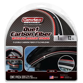 Cowles Custom – 12 ft of Carbon Fiber Style with Red Accent Molding – 1 in Wide PVC Molding CAR/Truck/SUV/RV Universal Fit Exterior Body Molding/Body Side Decorative Molding. Made in The USA.