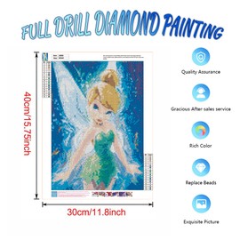 DIY 5D Diamond Painting by Number Kits for Adults, 16"X12" Princess TinkeBel Stitch Round Full Drill Crystal Rhinestone Embroidery Cross Stitch Arts Craft Canva for Decor