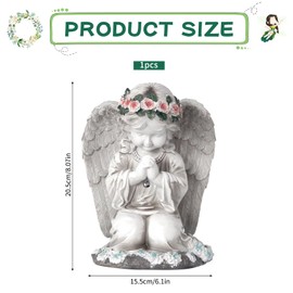 HUIKUANGEU Praying Angel, Solar Garden Statues, Fairy Tale Angel Sculpture, Outdoor Garden Statue, Guardian Angel Figurine with LED Solar Lantern, LED Guardian Angel Figurine in Prayer
