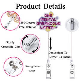One Mental Break Down Later Funny Mental Health Badge Reel Retractable for Nurse Psych Healthcare Nursing Badge Holder with Alligator Clip Cute LPN RN CNA LPN Medical Badge Clip ID Card Accessories