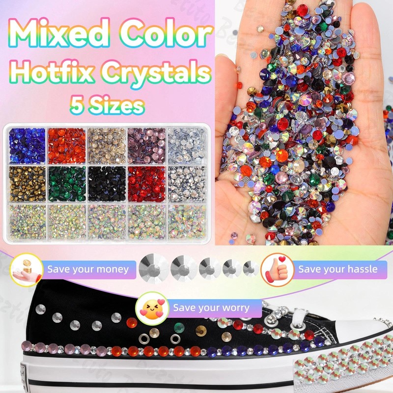 15000Pcs Colorful Flatback Hotfix Rhinestones for Bedazzling, Hotfix Gems