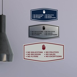 Fancy No Soliciting No Politics No Religion No Sales No Flyers No Exceptions Sign (Brushed Gold) - Small 1 Pack