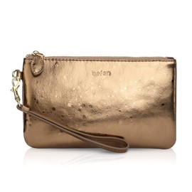 befen Gold Wristlet Clutch Purses for Women, RFID Blocking Clutch Purse Genuine Leather Chic Womens Wallet Evening Handbags with Cell Phone Pocket - Metallic Bronze
