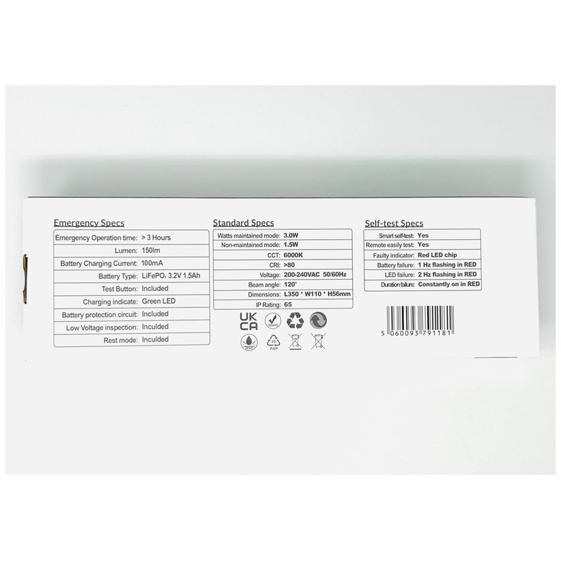 EVOGES IP65 3W Emergency LED Exit Sign Bulkhead, Self Test