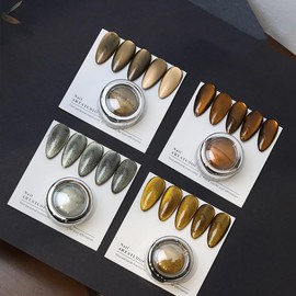 4 Color Magnetic Cat Eye Chrome Nail Powder Chameleon Metallic Nail Art Glitter Powder Crystal Highlight Glass Diamond Cat Eye DIY Home Nail Salon