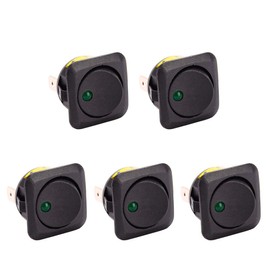 ESUPPORT 25mm Car Boat Round Dot Green LED Light Rocker Toggle Switch 12V 25A Dash Board ON Off Pack of 5