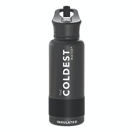 Coldest Insulated Water Bottle with Straw Lid - Stainless Steel Metal Insulated Bottle for Men & Women (Stealth Black, 32 oz)