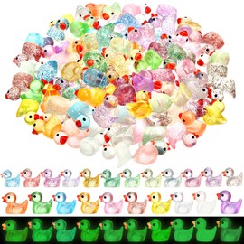 100pcs Mini Resin Ducks,40pcs Luminous Mini Ducks and 60pcs Mini Glitter Duck,Crafts Decorations for Dollhouse,Fairy House Garden,Micro Landscaping
