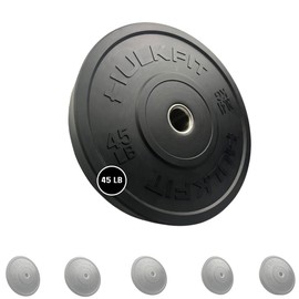 HulkFit 2" Sport Series Olympic Shock Absorbing Rubber Bumper Weight Plates for Barbells - Black 45 lb Single