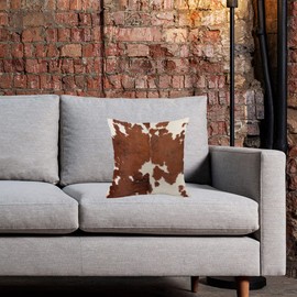 CANSEGO Cowhide Pillow Covers Cases Leopard Cow Brown Fur Farm Animal Throw Pillow Cushion Cotton Linen 18x18 Inch Home Decor Couch Desk Bedroom