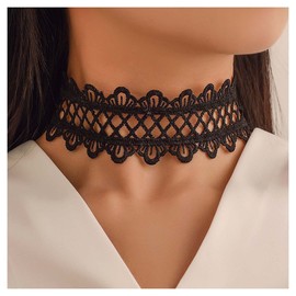 Inilbran Boho Wide Lace Necklace Choker Black Lace Choker Necklace Vintage Lace Tattoo Necklace Gothic Lace Collabone Necklace Jewellery for Women and Girls
