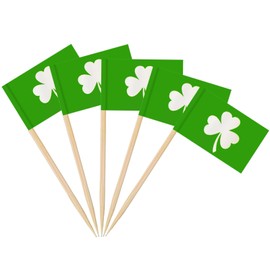 AhfuLife Pack of 200 Green Leaves Toothpick Flags, Irish Flag Small Toothpicks for Sandwich Food Cupcake Toppers Toothpick Cocktail Fruit Party Supplies St Patricks Day Party Decoration