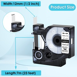 NineLeaf 2 Pack Compatible for Dymo D1 Label Tape 45013 A45013 S0720530 Black on White 12mm 1/2 inch x 23 Feet for Dymo Label Maker Refills LabelManager 160 210D 220P 260P 280 360D 420P Wireless PnP