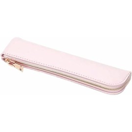 Rokyriff PU Leather Slim Pencil Case, For Adults and Girls, Office, Mini, Bulk, Compact, Simple, Pen Pouch, Solid Color, PINK, Italian Renaissance