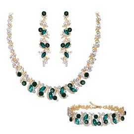 Clearine Statement Jewellery Set Women's Wedding Bridal Crystal Cluster Necklace Collar Choker Dangle Earrings and Bracelet Set Black Silver Tone, Alloy Steel Crystal Alloy steel, Emerald