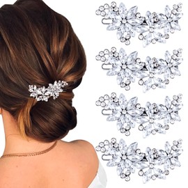 ANCIRS 4pcs Crystal Flower Hair Clips for Wedding, Silver Wedding Hair Pins, Rhinestone Flower Hair Accessories for Bridal Brides Women