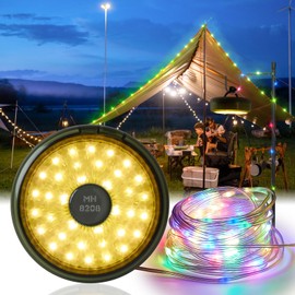 NEWCITY 2 in 1 Outdoor with 9 Lighting Modes, Quick Storage, Durable and Waterproof, USB Charging, Rechargeable String Lights for Camping Yard Hiking (26.2ft)