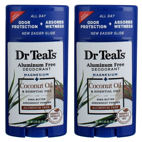 Dr Teal's Aluminum Free Deodorant - Coconut Oil - Paraben & Phthalate Free - 2.65 oz Pack of 2
