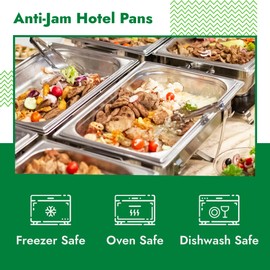 HECMAC 3 Pack Anti-Jam Hotel Pans with Notched lid, 1/6 Size 4 Inch Deep, Commercial Heavy Duty Stainless Steel Chafing Steam Table Pan, Catering Storage Metal Food Pan, 23 Gauge