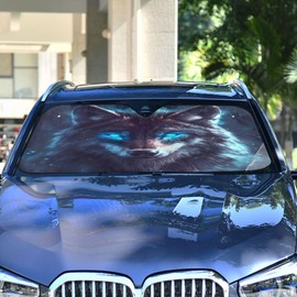 Wolf Car Windshield Sun Shade Windshield Cover Automotive Sun Visor Foldable Front Window Shades Block UV Rays Blue Wolf Windshield Sunshade Protector,55x27.6in