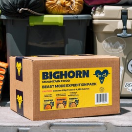 BIGHORN Mountain Food - Beast Mode Expedition Pack - contains 6 pouches | 12 servings | 218g Protein | 4,380 Calories – premium freeze dried meals for backpacking food - includes two each of: 2 x The Best Butter Chicken & Rice | 2 x Rich & Creamy Pasta Carbonara with Rotelle | 2 x Chicken & Mushroom Marsala with Tagliatelle