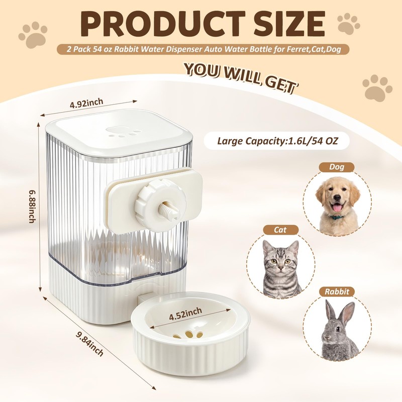 Singhoow 2 Pack 54 oz Rabbit Water Dispenser, Hanging Gravity