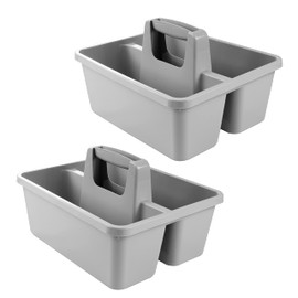 2 x Basket with Carry Handle - Grey - 2 Compartments - for Cleaning Supplies Cleaning Supplies Storage Cleaning Box Household Organiser