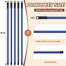 Gisafai 20 Pcs Broom Handle with Threaded Tip Powder Coated Broom Handle Metal Cleaning Pole with Plastic Thread Broom Stick for Floor Brushes Broom Replacement Cleaning Tools Accessories