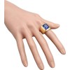 PMTIER Men's Stainless Steel Gold Plated Ring with Square Blue