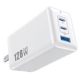 128W USB C Wall Charger,GaN III 3-Port Fast Charging Station,PD QC Foldable Charger Block Portable 65W Laptop Adapter for MacBook Pro/Air,iPad Pro,Galaxy S23,Dell XPS 13,iPhone 16/15/Pro etc Black