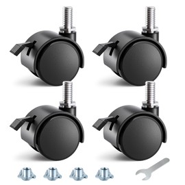 ANDUTEES 2 Inch Furniture Stem Casters Set of 4, Threaded Stem Diameter 5/16" Plastic Locking Caster Wheels, Black Swivel Small Castors with T-Nuts, for Table, Cabinet, Storage Rack
