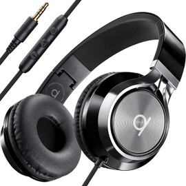 Artix CL750 - Auriculares plegables con aislamiento de ruido con micrófono y control de volumen, auriculares estéreo con diadema ajustable para ordenador, portátil y teléfono celular (negro)