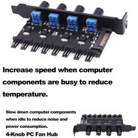 CybNemo 3 Pin 4 Pin PWM Chassis Fan Hub 4 Knob Cooling Fan Speed Controller 8 Channels PC Fan Hub 15 Pin SATA Powered for CPU HDD PCI Bracket Cooling System