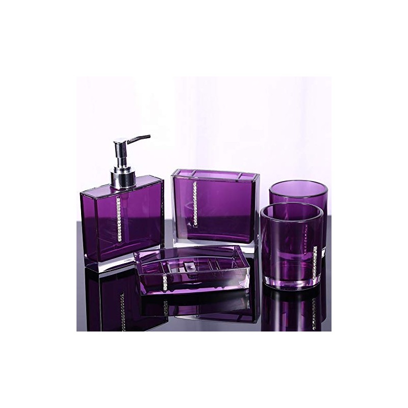 Juego de Accesorios de Baño Moderno de Acrílico Morado, 5