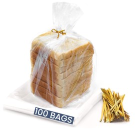Reusable Plastic Bread Bags for Homemade Bread - 100 Pack Clear Bag with Ties For An Airtight Moisture-free Preservation and Storage - Loaf Home Bakers Bakery Owners
