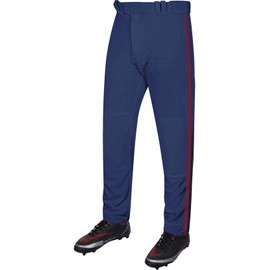 Exxact Sports Proline Full Length Baseball Pants Youth & Adult with Stripes, Relaxed Fit Open Bottom Men/Boys Baseball Pants (Navy/Red, AL)