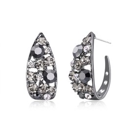Clearine Stud Earrings Sparkling Rhinestone Crystal Teardrop Shape Earrings for Women Party Prom Clear Black Tone, Crystal