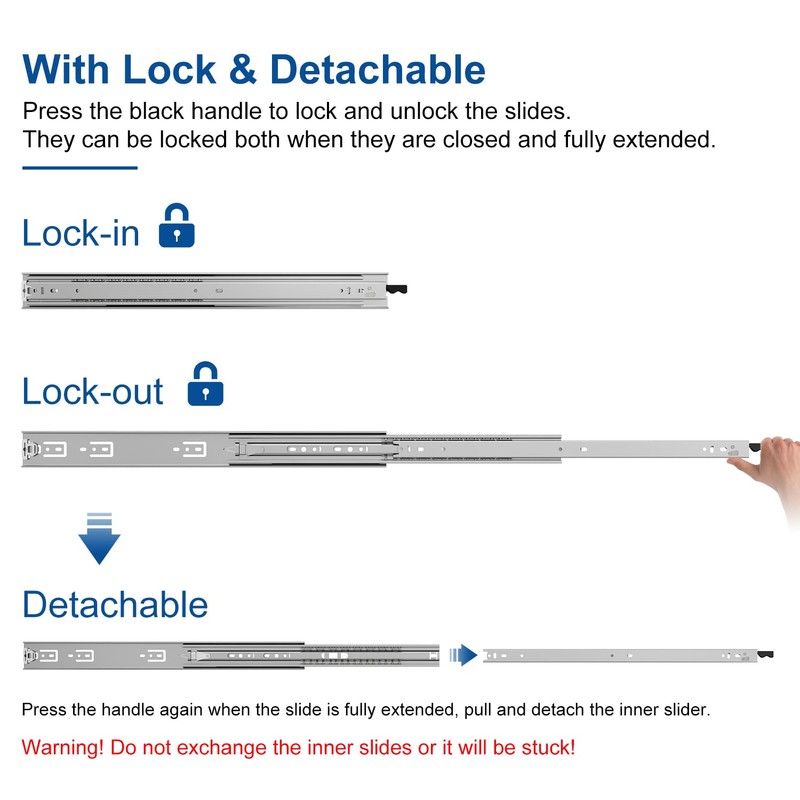 VADANIA 40" Heavy Duty Drawer Slide with Lock #VD1551, 150lb