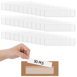 50 PCS Clear Label Holders, Mini Clear Labels, Bin Labels for Storage Bins, Plastic Clear Drawer Address Shelf Labels, Mini Sticker Strip for List Stickers Notes
