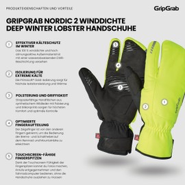 GripGrab Nordic 2 Windproof Deep Winter 3-Finger Lobster Cycling Gloves Padded Primaloft Cycling Gloves