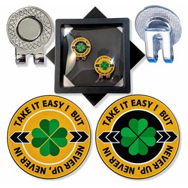 Golf Marker, Magnetic Clip, Set of 2 with Case, Ball Marker, Cap Clip, Base Included, with Quotes, Competition Prize (Four Leaf Clover)