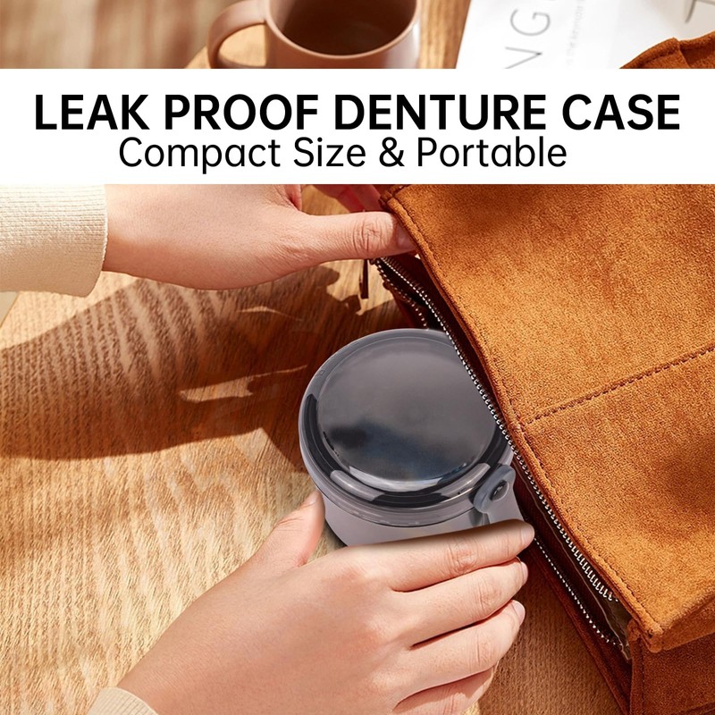 EZEELAI Leak Proof Denture Bath Cup Dental Retainer Case Portable,