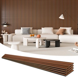 Art3d 94.5" x 7.9" Acoustic Slat Wood Wall and Ceiling Panels, 4 Pieces, Fluted Modern Sound Absorbing Panels, Dark Walnut