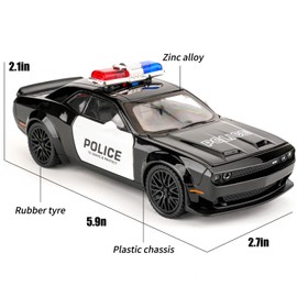 BDTCTK Dodge Challenger Hellcat Police Car Model Car, Zinc Alloy Pull Back Toy Car with Sound and Light for Kids Boy Girl Gift