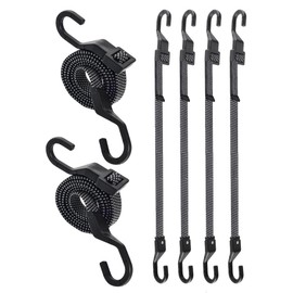 6 Pcs 24 Inch Flat Adjustable Bungee Cords with Hooks, 3X Faster to Adjust The Length, Lucky Straps Black Heavy Duty Bungee Straps for Cargo, Bike, Cart, Tent, Truck, Camping, Outdoor, etc
