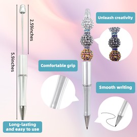 hesong 30 Pieces Beadable Pens - Beaded Pens Plastic Diy Black Ink Ballpoint Pens Bulk - Bead Pens Suitable For Teacher, Students, Office, School, Graduation Gift Supplies（Silver）