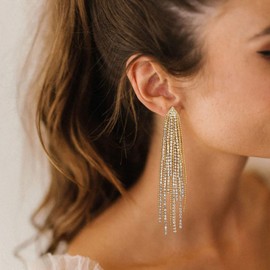 EVER FAITH Sparkly Rhinestone Chandelier Earrings, Crystal Tassel Long Dangle Earrings for Women Girls Clear Silver Tone, Crystal, No Gemstone